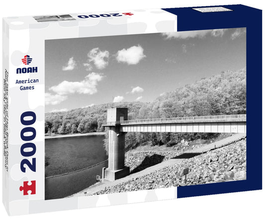 Noah Jigsaw Puzzle The lake side of Hop Brook Dam in Naugatuck connecticut on a sunny blue sky day in black white 2000 pieces