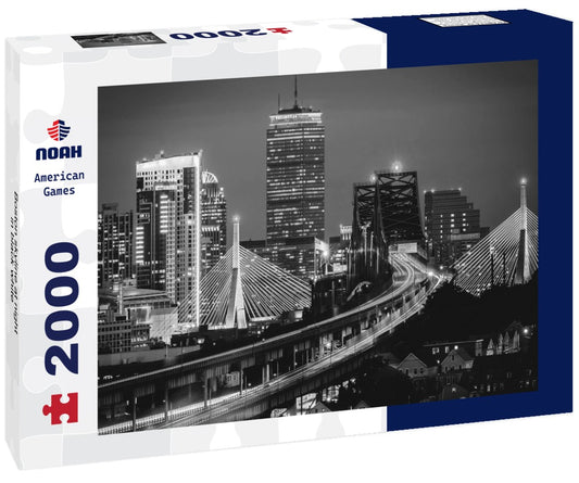 Noah Jigsaw Puzzle Boston skyline at night in black white 2000 pieces
