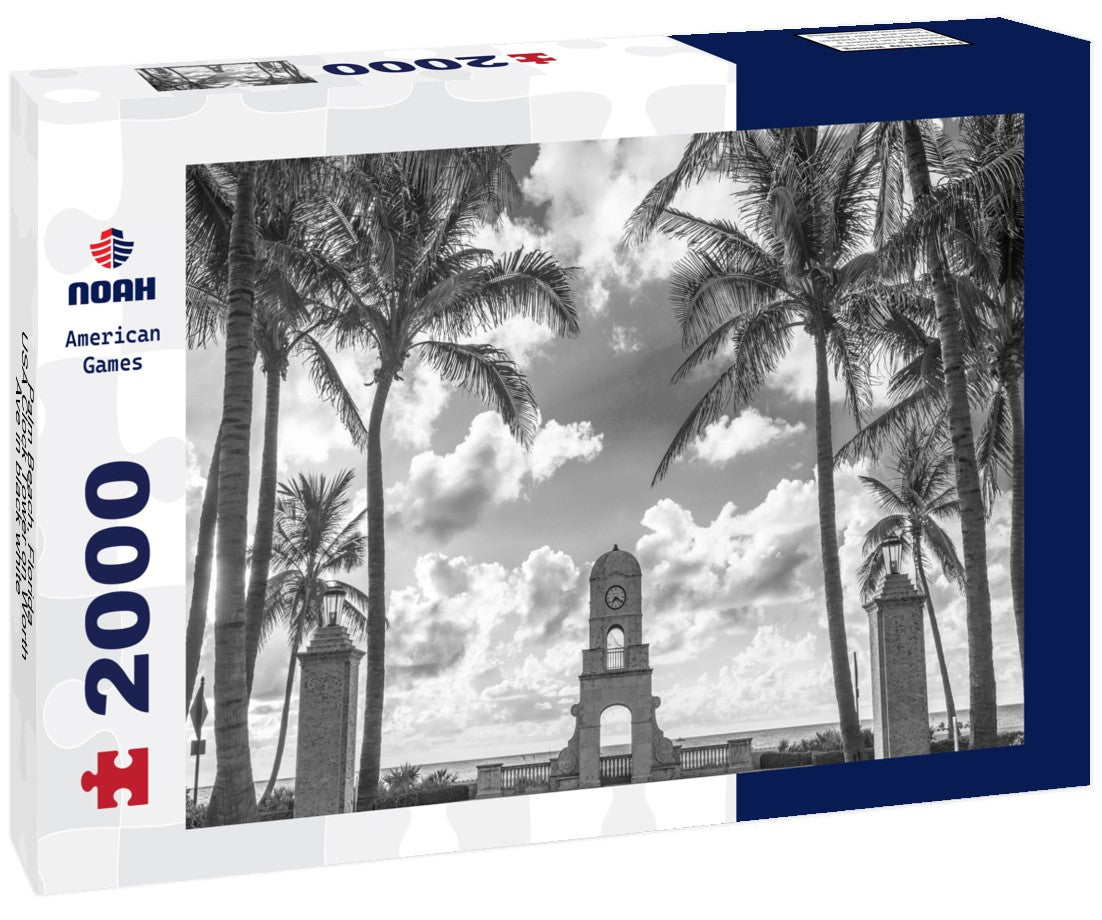 Noah Jigsaw Puzzle Palm Beach, Florida, USA Clock Tower on Worth Ave in black white 2000 pieces