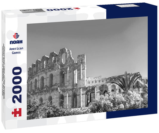 Noah Jigsaw Puzzle Panoramic view of the ancient Roman amphitheater in El Djem. Governor of Mahdia, Tunisia, North Africa in black white 2000 pieces