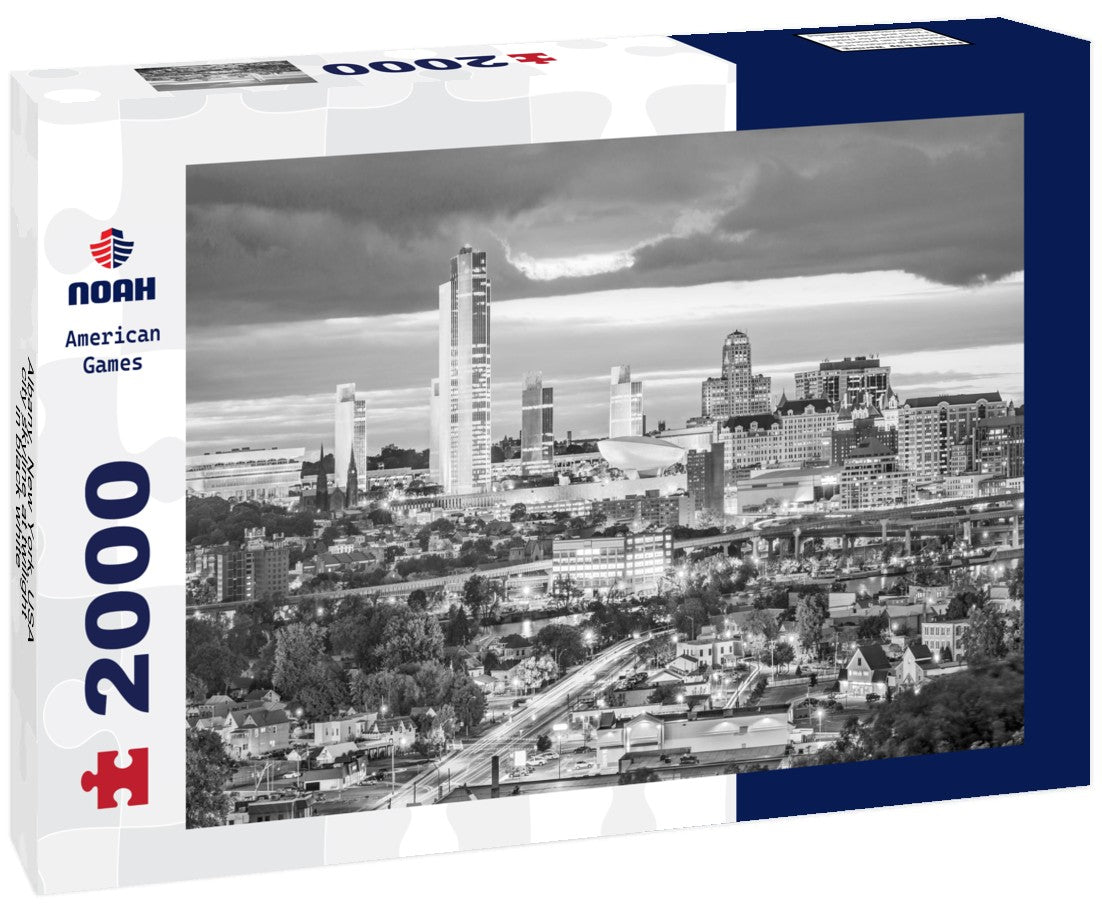Noah Jigsaw Puzzle Albany, New York, USA city skyline at twilight in black white 2000 pieces