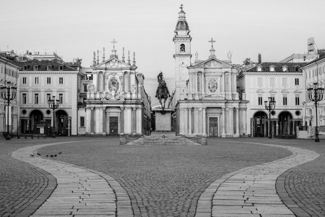 Piazza San Carlo and two churches of Santa Cristina and San Carlo Borromeo in the old town of Turin, Italy, at sunrise 2000pc PuzzleBlack and White