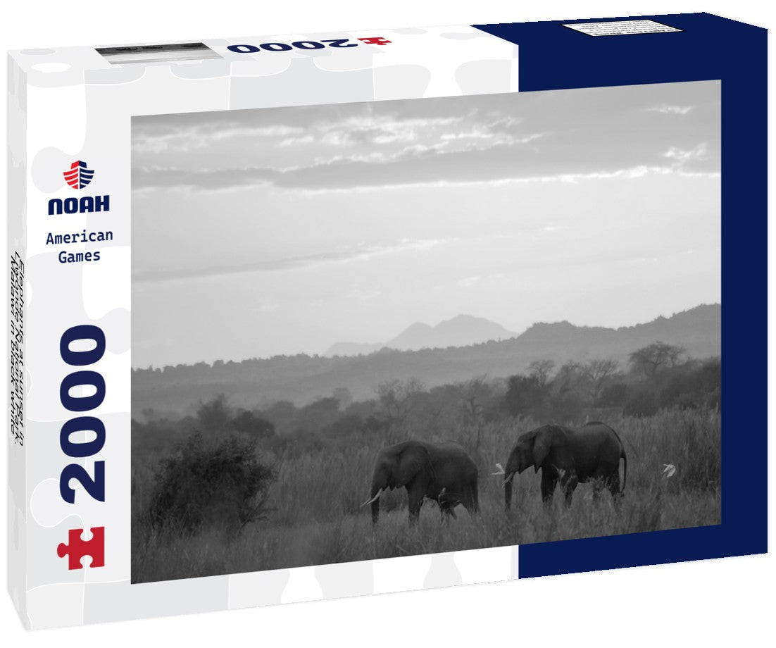 Elephants at sunset in Liwonde National Park. Malawi 2000pc PuzzleBlack and White