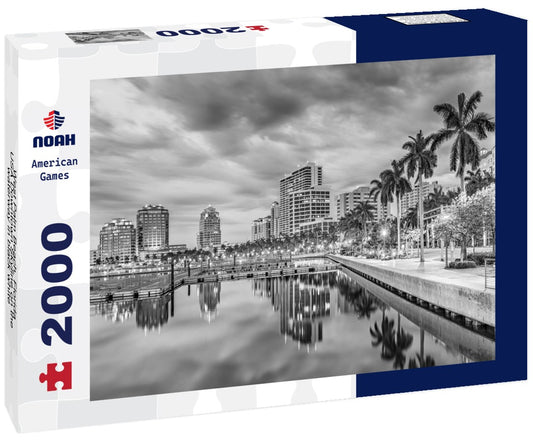 Noah Jigsaw Puzzle West Palm Beach, Florida, USA Downtown Skyline on the waterway in black white 2000 pieces