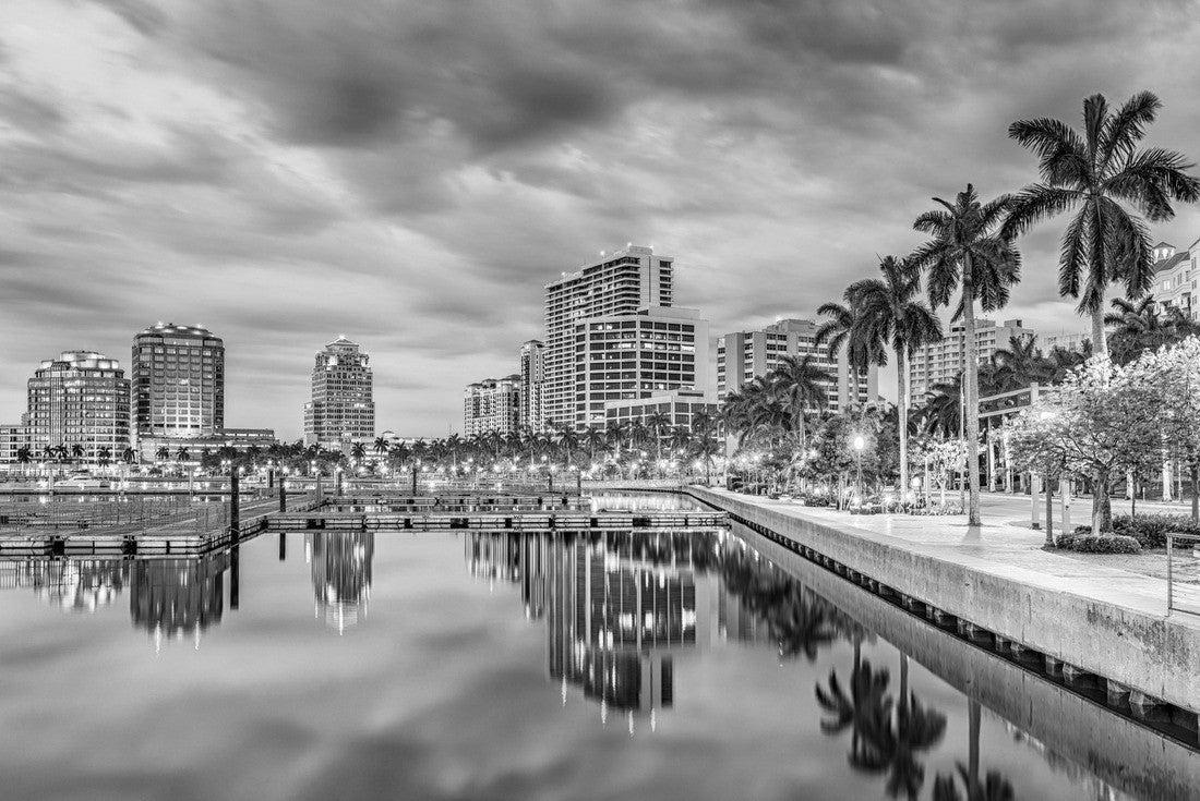 Noah Jigsaw Puzzle West Palm Beach, Florida, USA Downtown Skyline on the waterway in black white 2000 pieces