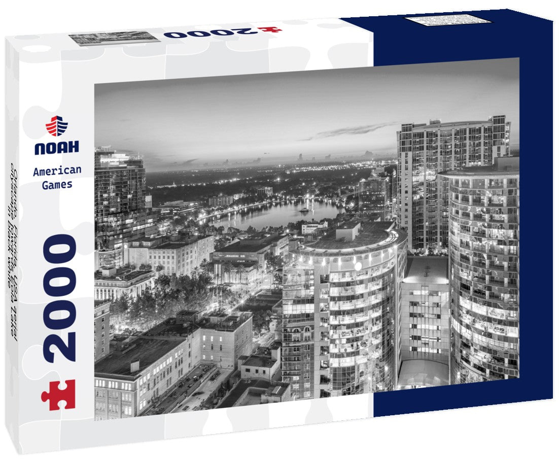 Orlando, Florida, USA aerial cityscape towards Eola Lake 2000pc PuzzleBlack and White