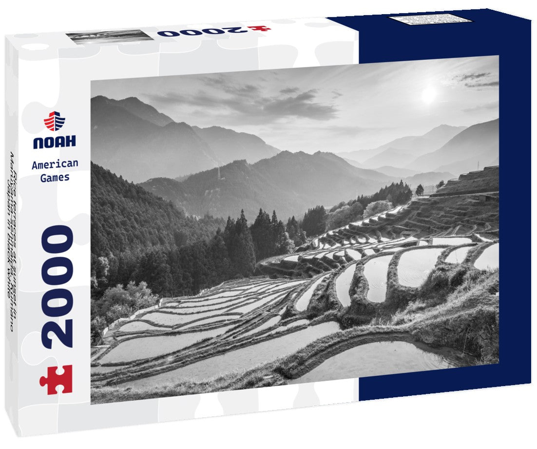 Rice terraces at sunset in Maruyama-senmaida, Kumano, Japan 2000pc PuzzleBlack and White