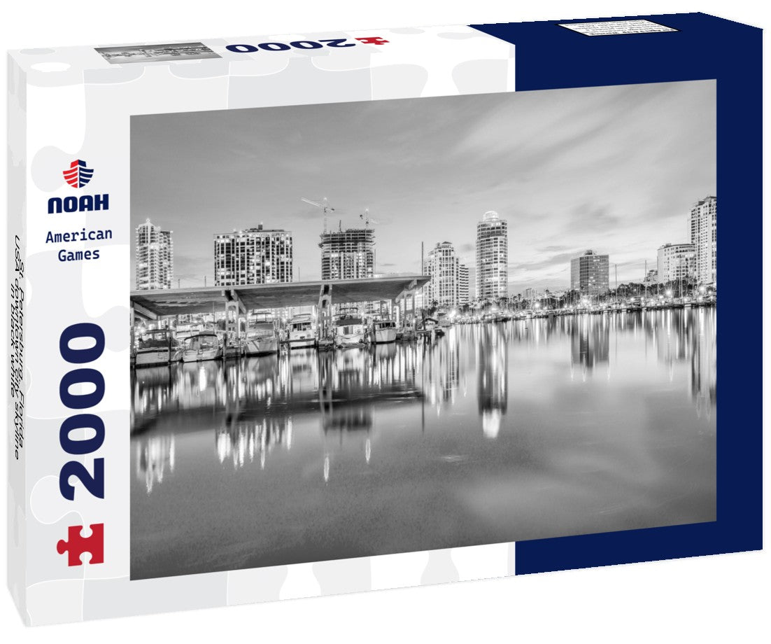 Noah Jigsaw Puzzle St. Petersburg, Florida, USA downtown city skyline in black white 2000 pieces