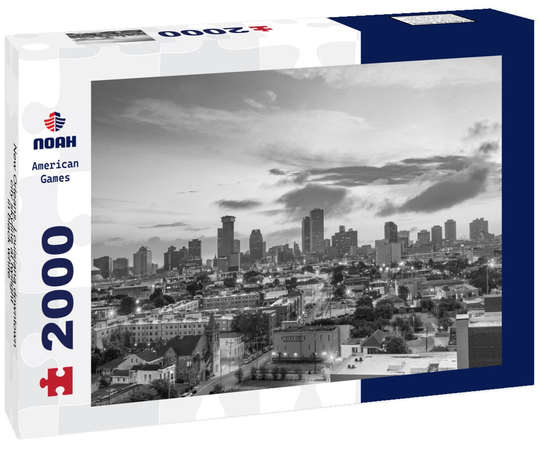 Noah Jigsaw Puzzle New Orleans, Louisiana downtown city skyline at twilight in black white 2000 pieces