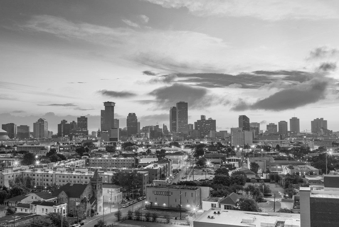 Noah Jigsaw Puzzle New Orleans, Louisiana downtown city skyline at twilight in black white 2000 pieces