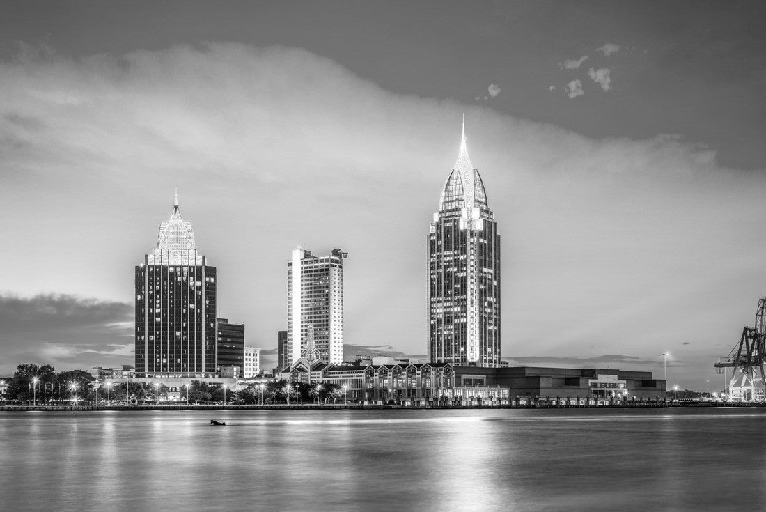 Mobile, Alabama, USA Downtown skyline on the river 2000pc PuzzleBlack and White