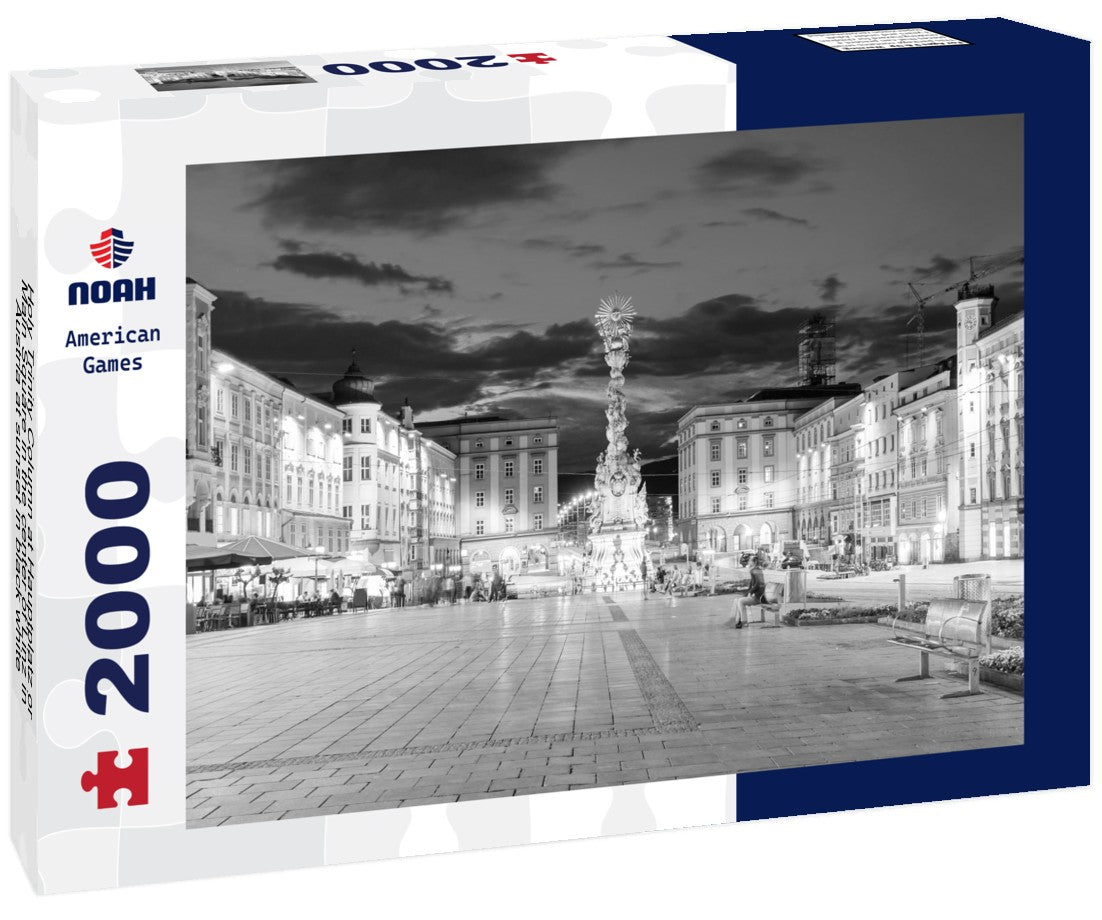 Holy Trinity Column at Hauptplatz or Main Square in the center of Linz in Austria at sunset 2000pc PuzzleBlack and White