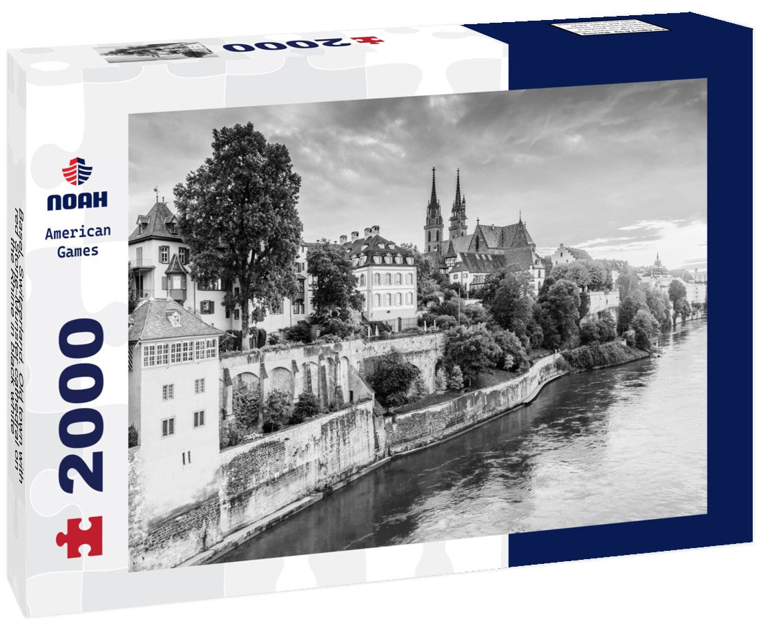 Basel, Switzerland. Old town with red Stone-Munster cathedral on the Rhine 2000pc PuzzleBlack and White