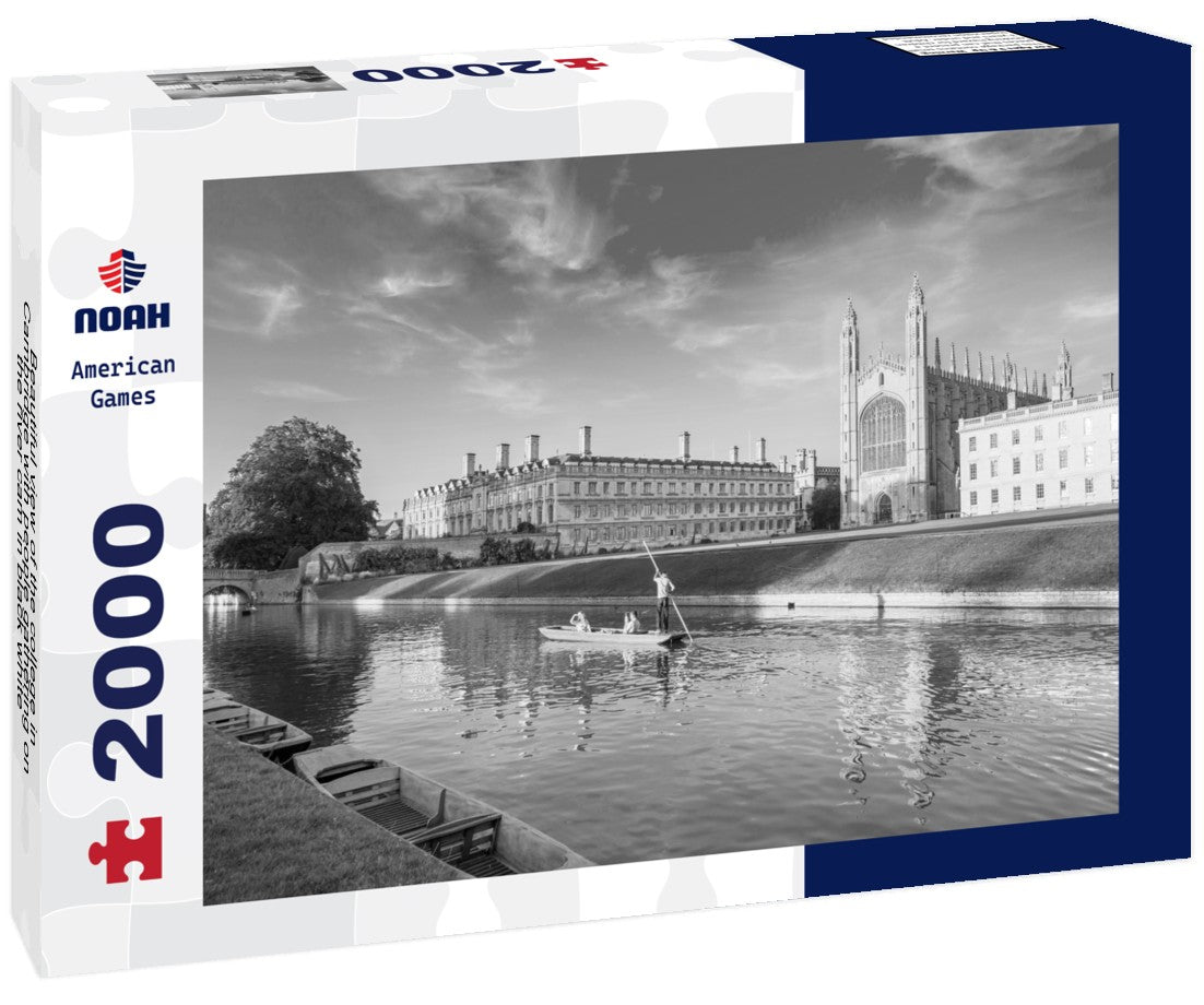 Beautiful view of the college in Cambridge with people gathering on the river cam 2000pc PuzzleBlack and White