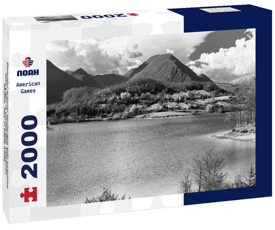 Beautiful autumn landscape with turquoise lake Lago di Castel San Vincenzo, Molise, Italy 2000pc PuzzleBlack and White
