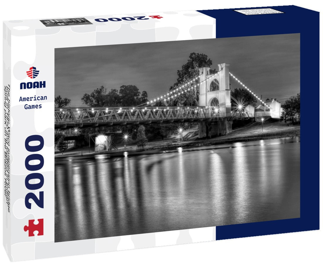 The historic Waco suspension bridge, built in 1870 and located in Indian spring park on the Brazos River 2000pc PuzzleBlack and White