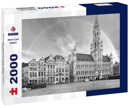 Noah Jigsaw Puzzle Brussels, rainbow over Grand Place, Belgium in black white 2000 pieces