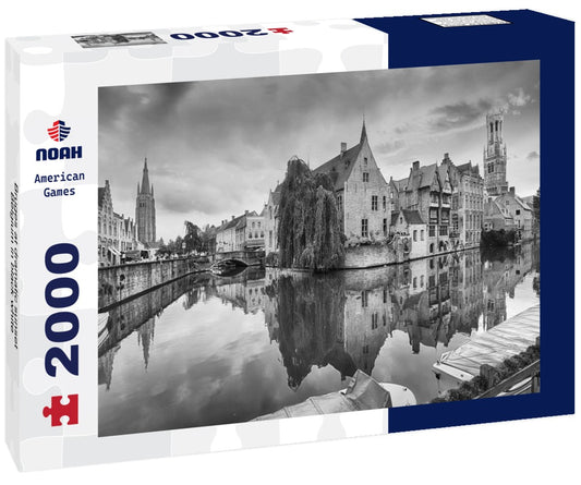 Noah Jigsaw Puzzle Bruges at dramatic sunset, Belgium in black white 2000 pieces