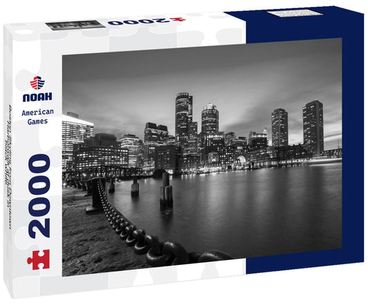 Noah Jigsaw Puzzle Boston Skyline from Downtown Harborwalk at dusk in black white 2000 pieces
