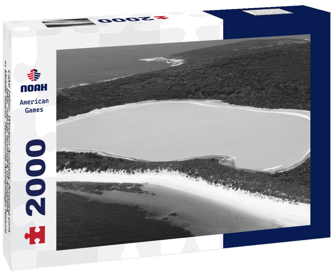 Noah Jigsaw Puzzle Lake Hillier, Western Australia: Amazing pink lake, natural landmark of Australia, in Middle Island, Recherche Archipelago Nature Reserve, near Esperance in black white 2000 pieces
