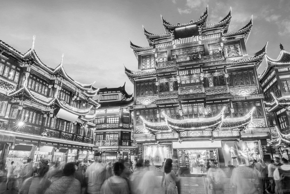 Noah Jigsaw Puzzle Shanghai, China at Yuyuan Garden district in black white 2000 pieces