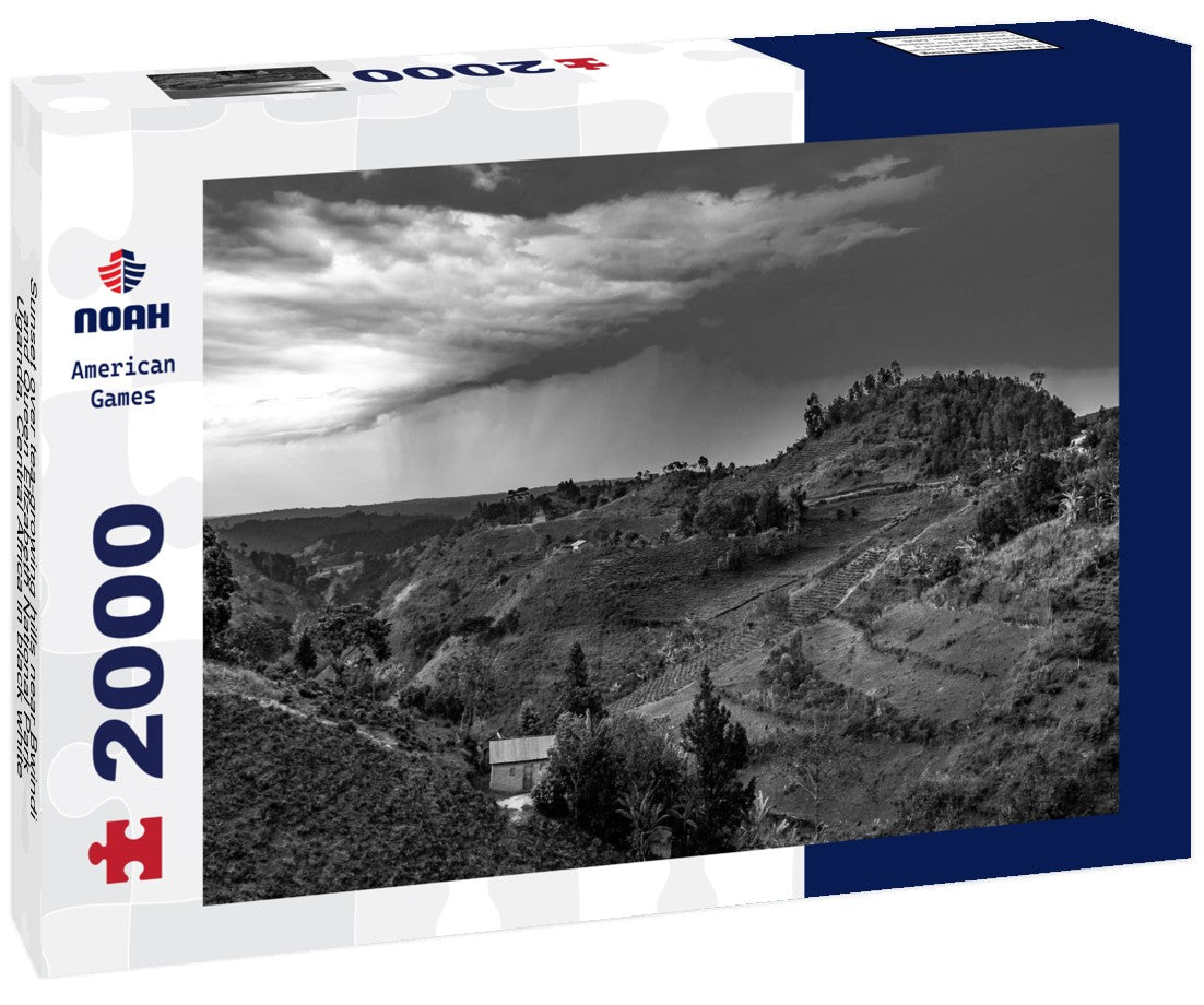 Noah Jigsaw Puzzle Sunset over tea-growing hills near Bwindi and Queen Elizabeth National Park, Uganda, Central Africa in black white 2000 pieces