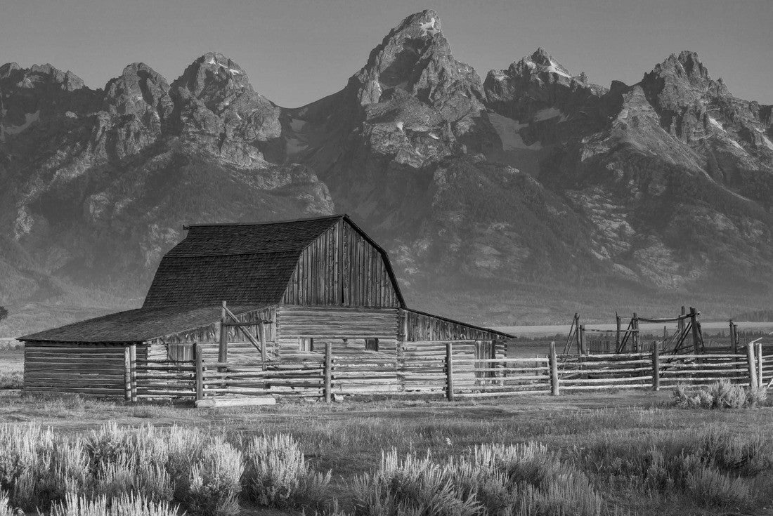 Sunrise of historic Moulton Barn in the Grand Teton National Park, Wyoming, USA 2000pc PuzzleBlack and White