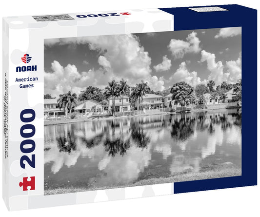 Noah Jigsaw Puzzle Coconut Creek FL: View of a lake and surrounding homes in black white 2000 pieces