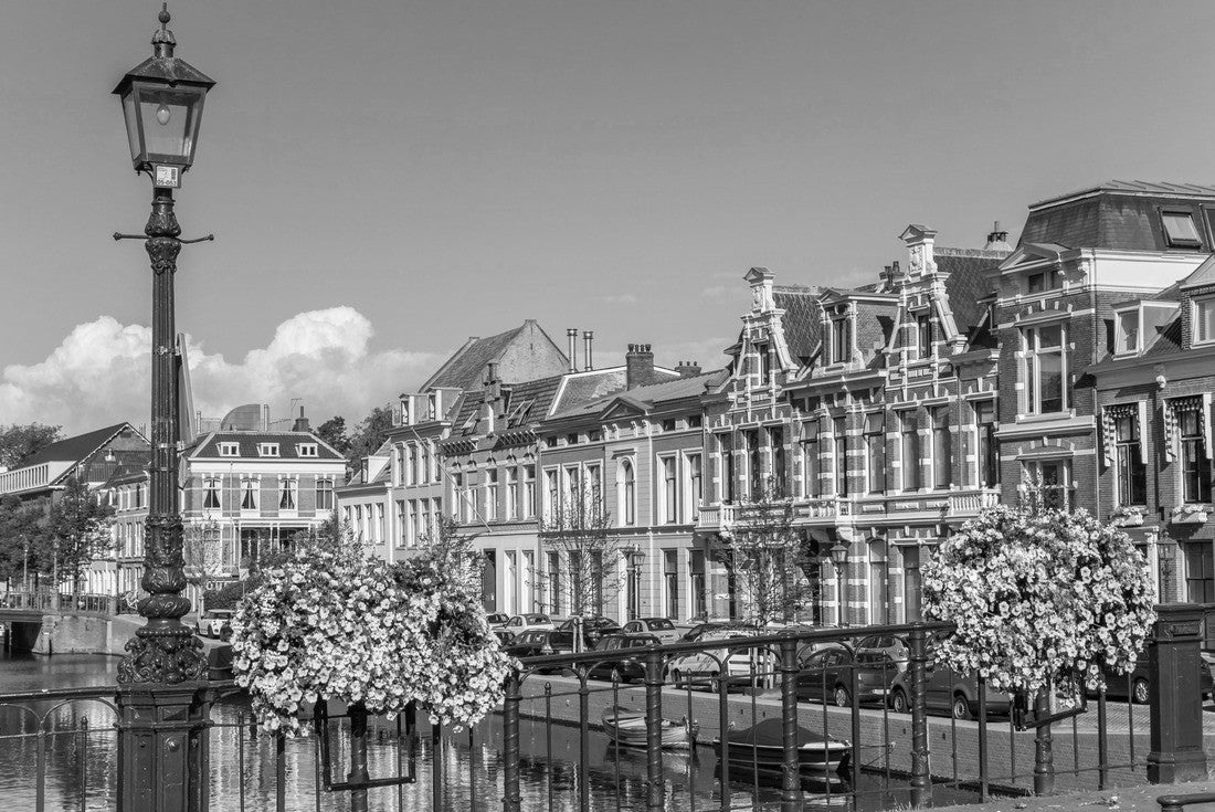 Noah Jigsaw Puzzle Bridge with flowers in the historic center of Haarlem, Netherlands in black white 2000 pieces
