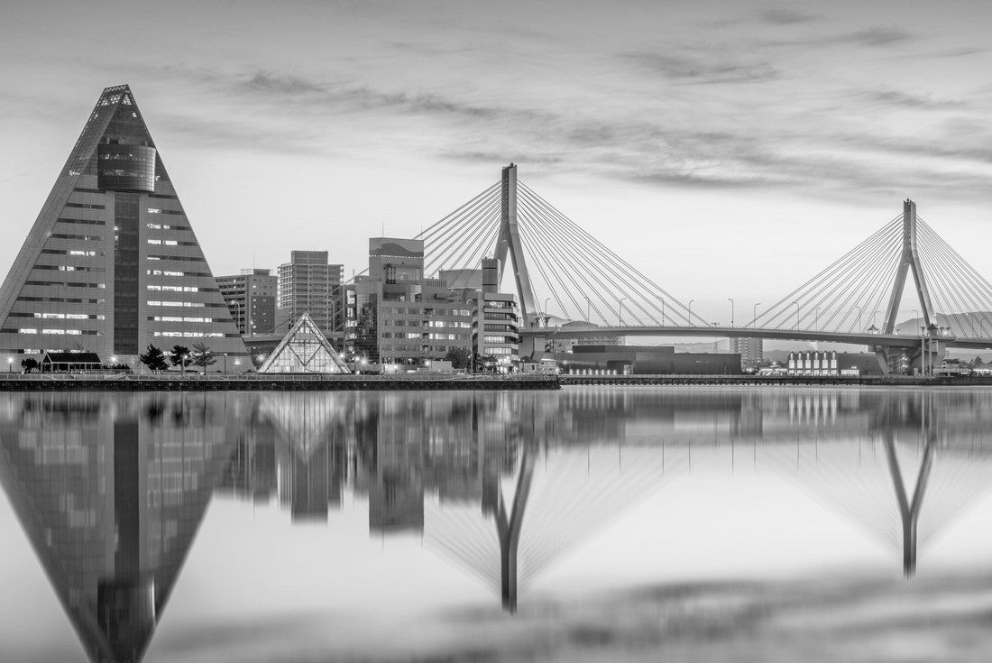 Noah Jigsaw Puzzle Aomori City, Japan skyline at night in black white 2000 pieces