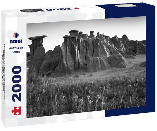 Noah Jigsaw Puzzle Hoodoos at Theodore Roosevelt National Park at sunrise, ND in black white 2000 pieces