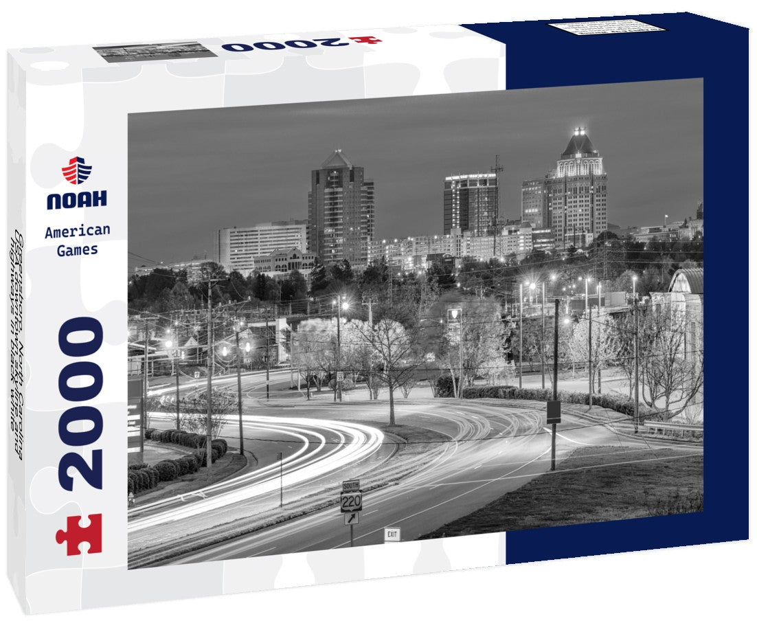 Greensboro, North Carolina, USA downtown skyline and highways 2000pc PuzzleBlack and White