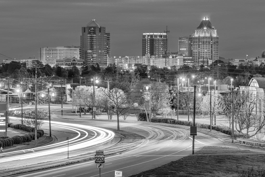 Greensboro, North Carolina, USA downtown skyline and highways 2000pc PuzzleBlack and White