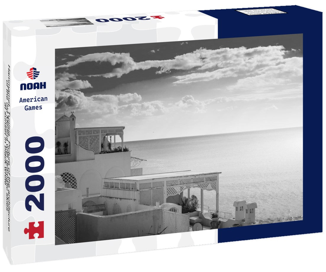 Noah Jigsaw Puzzle Hammamet, Tunisia. Picture of the architecture of the old Medina with dramatic skies at sunset in black white 2000 pieces