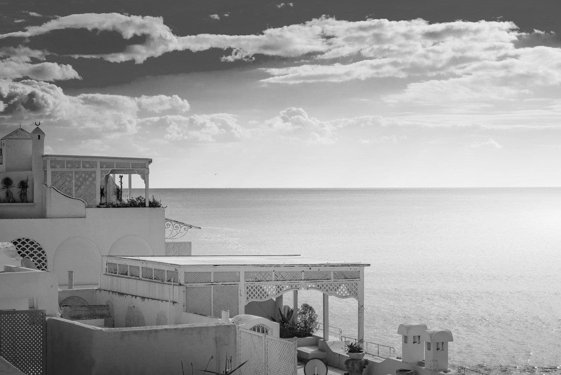 Noah Jigsaw Puzzle Hammamet, Tunisia. Picture of the architecture of the old Medina with dramatic skies at sunset in black white 2000 pieces