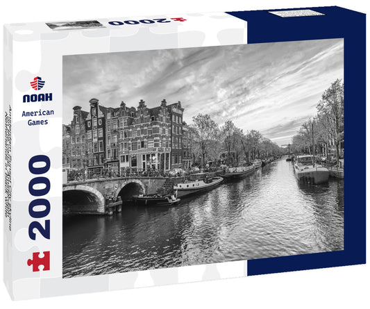 Noah Jigsaw Puzzle Amsterdam Sunset City skyline on the canal, Amsterdam, Netherlands in black white 2000 pieces