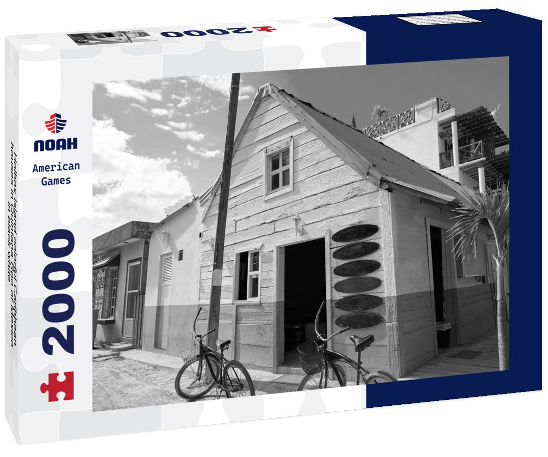 Holbox Island colorful Caribbean houses in Quintana Roo of Mexico 2000pc PuzzleBlack and White