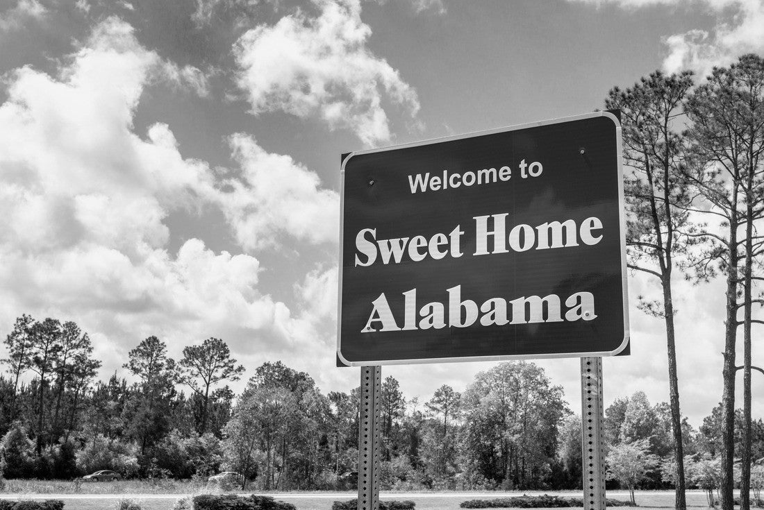 Welcome to Sweet Home Alabama Road Sign along Interstate 10 in Robertsdale, Alabama USA, near the state line with Florida 2000pc PuzzleBlack and White