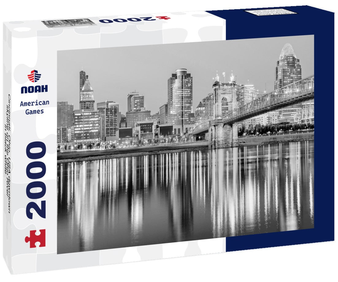 Noah Jigsaw Puzzle Cincinnati, Ohio, USA downtown skyline on the Ohio River in black white 2000 pieces
