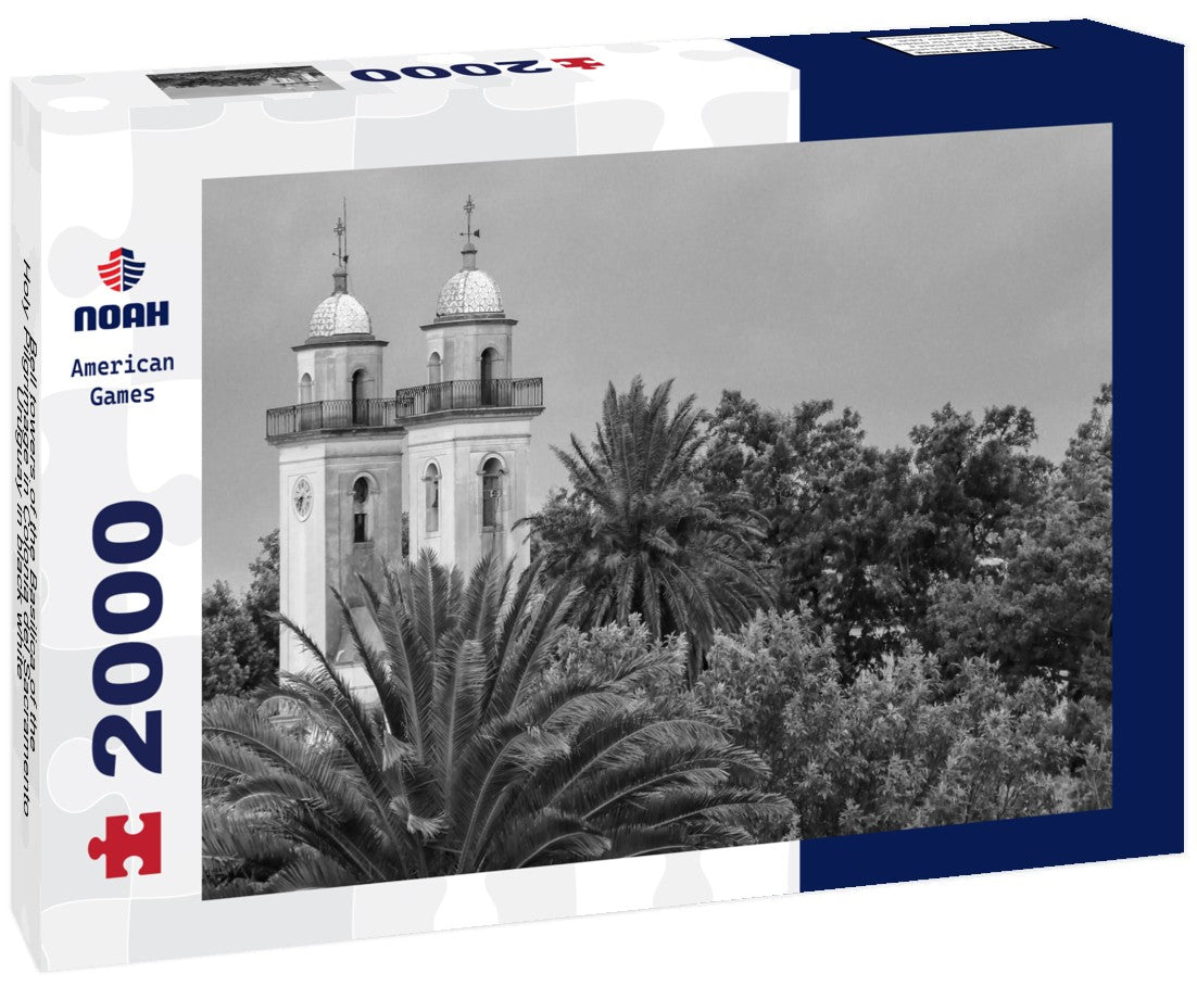 Noah Jigsaw Puzzle Bell towers of the Basilica of the Holy Pilgrimage in Colonia del Sacramento, Uruguay in black white 2000 pieces