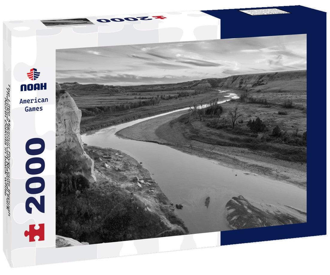Noah Jigsaw Puzzle The Little Missouri River cuts through Theodore Roosevelt National Park, North Dakota in black white 2000 pieces