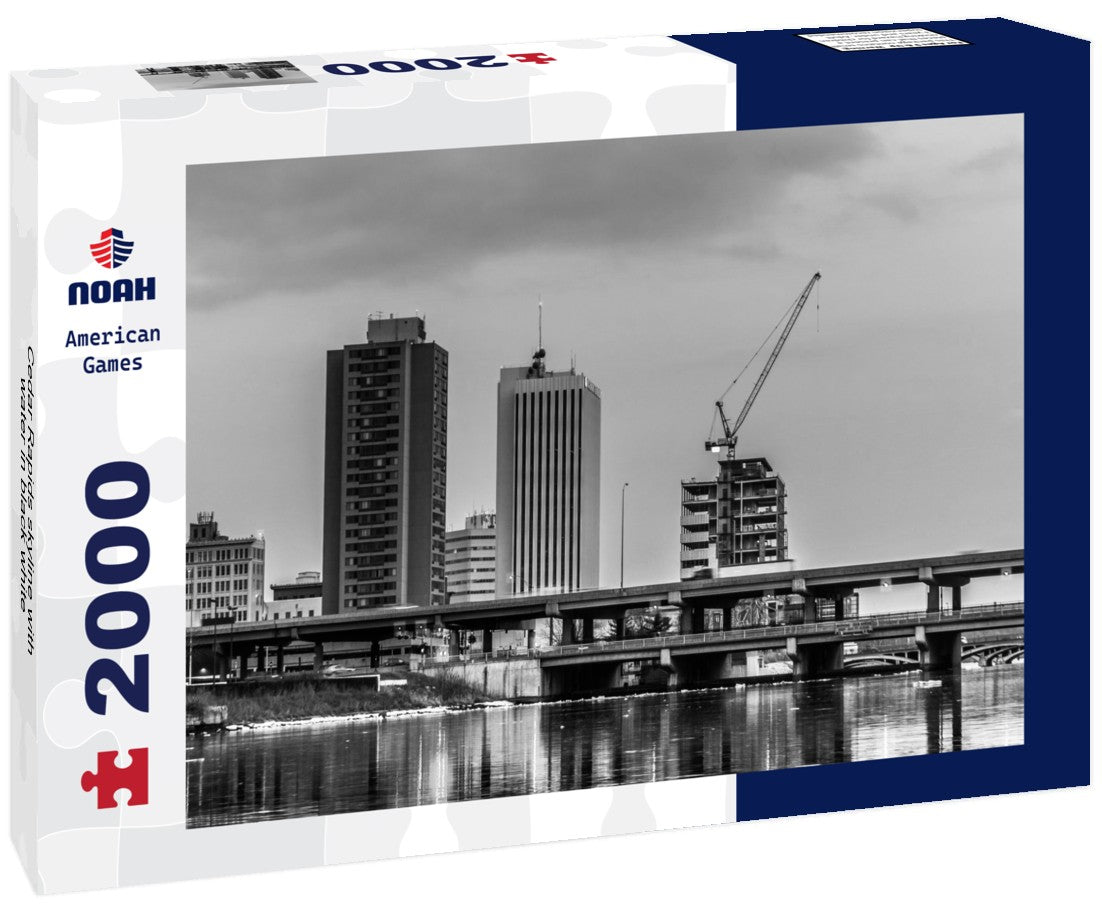Cedar Rapids skyline with water 2000pc PuzzleBlack and White