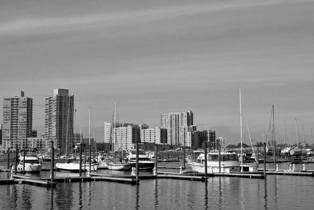 pier view on clear day in Stamford CT Chelsea Pier Anchor point Mill river park 2000pc PuzzleBlack and White