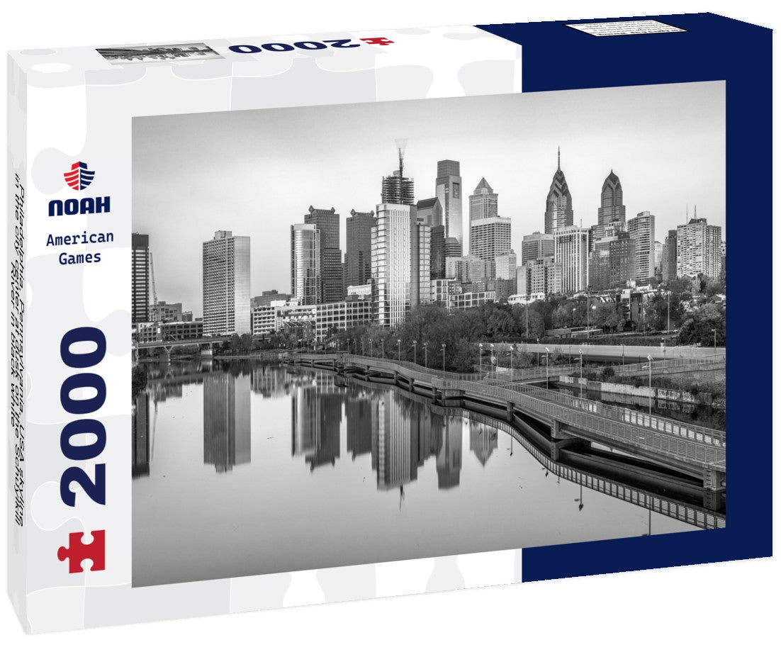 Noah Jigsaw Puzzle Philadelphia, Pennsylvania, USA skyline in the city center at dusk on the Schuylkill River in black white 2000 pieces