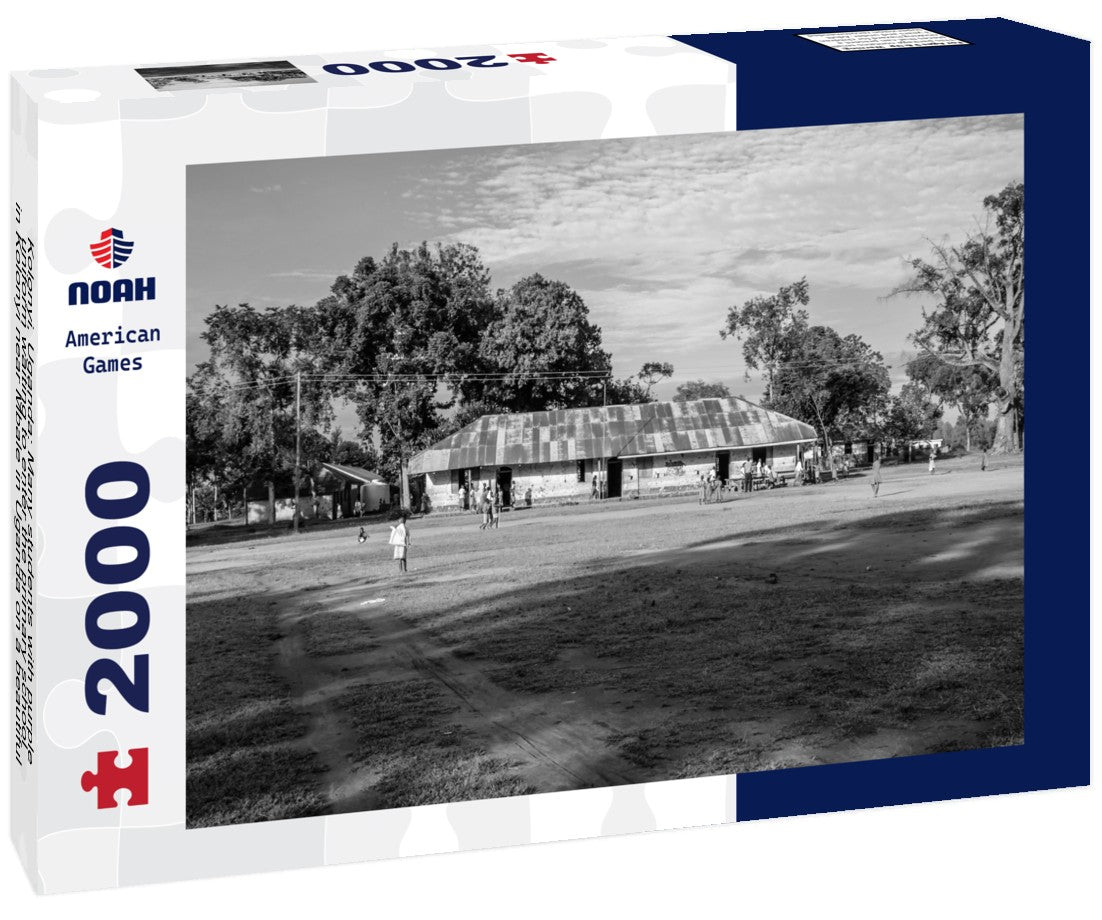 Noah Jigsaw Puzzle Kolonyi, Uganda: Many students with purple uniform waiting to enter the primary school in Kolonyi near Mbale in Uganda on a beautiful morning in November in black white 2000 pieces