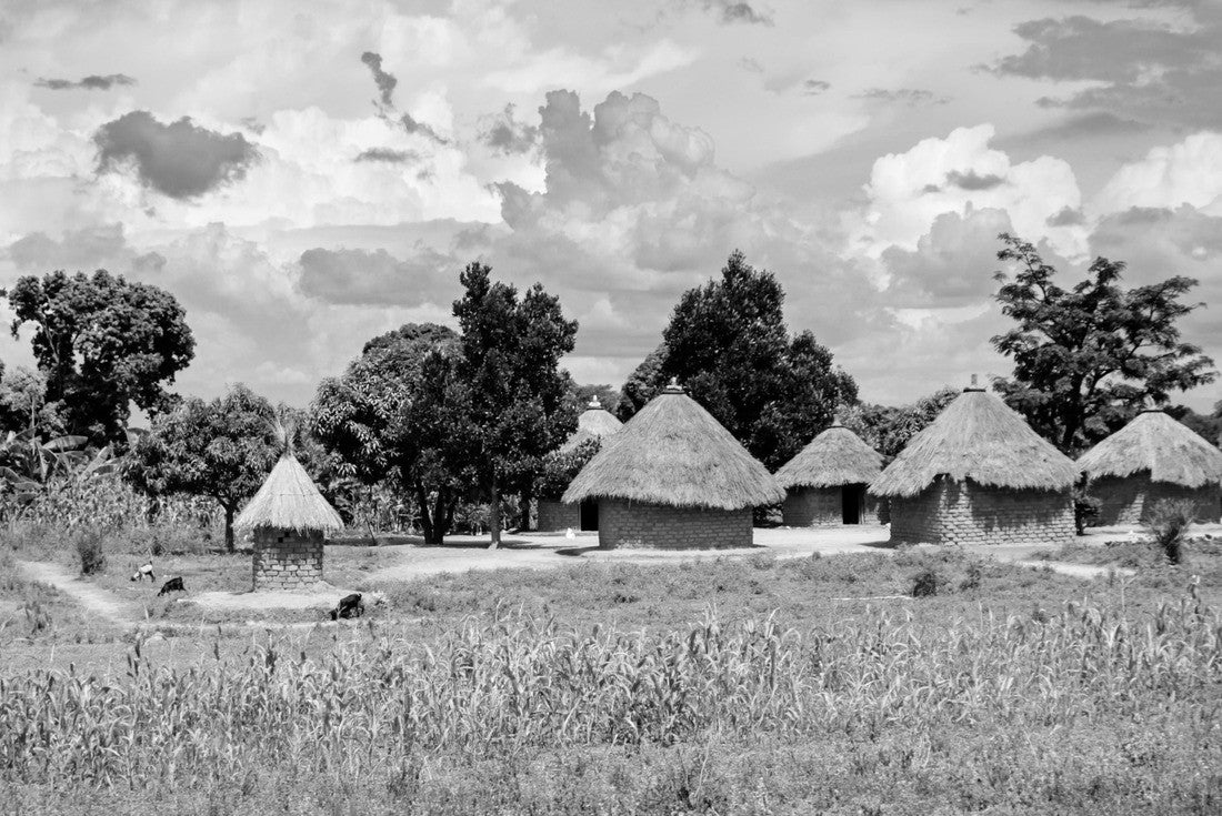 Typical Ugandan huts. Most inhabitants live in thatched huts with mud and wattle walls. During the rainy season, it is very difficult to keep the huts stable and dry 2000pc PuzzleBlack and White