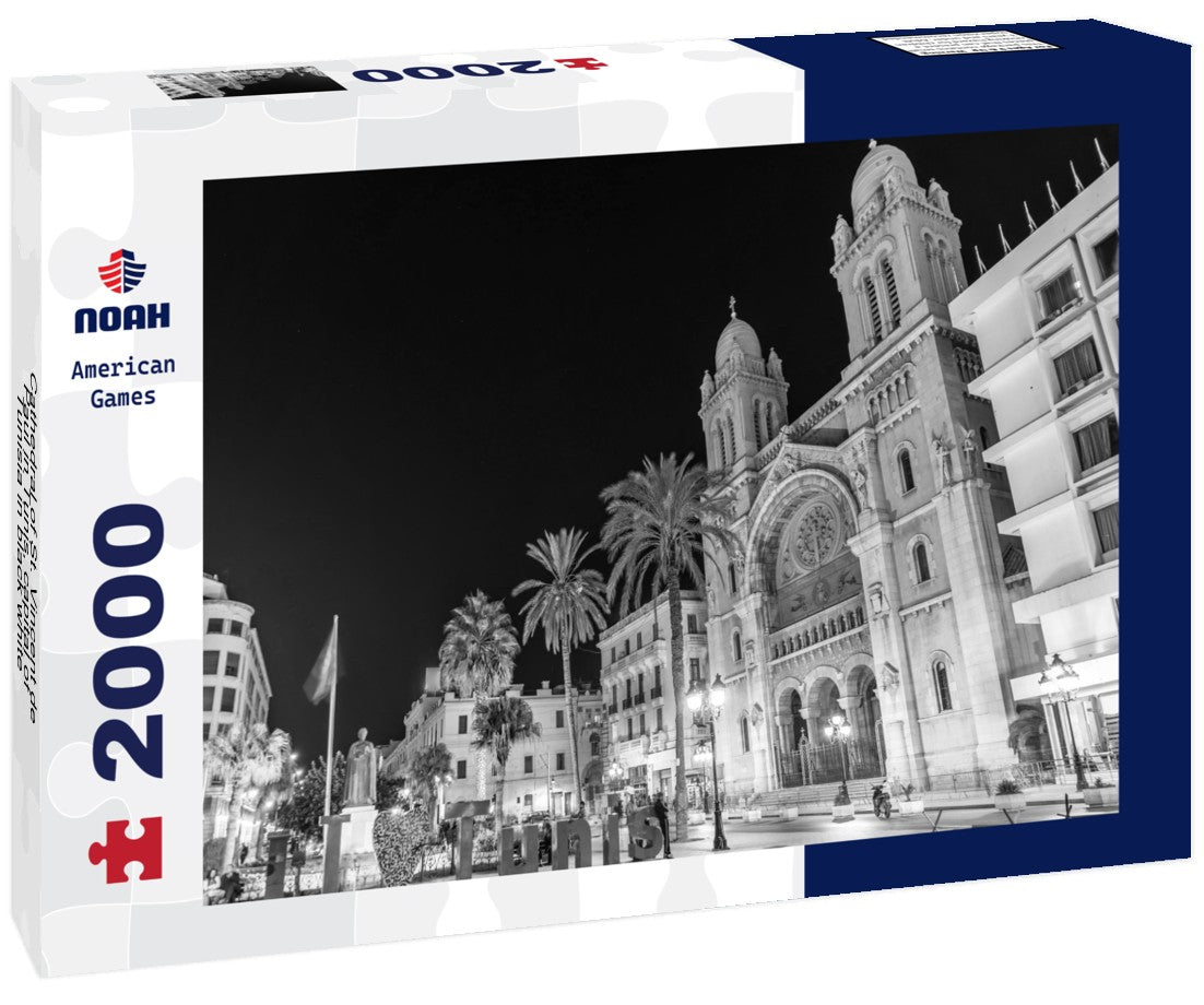 Noah Jigsaw Puzzle Cathedral of St. Vincent de Paul in Tunis, capital of Tunisia in black white 2000 pieces