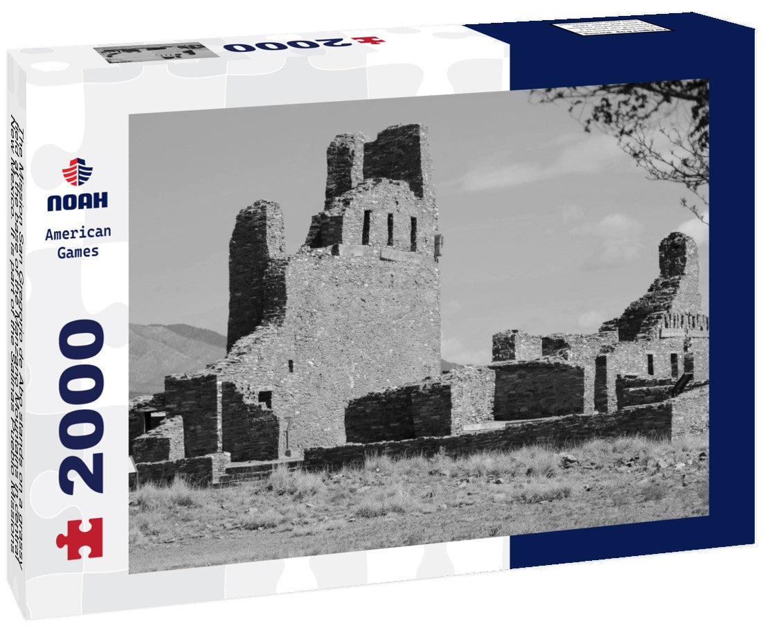 The Mission San Gregorio de Abo stands on a grassy field at the base of the Manzano Mountains in central New Mexico. It is part of the Salinas Pueblo Missions National Monument 2000pc PuzzleBlack and White