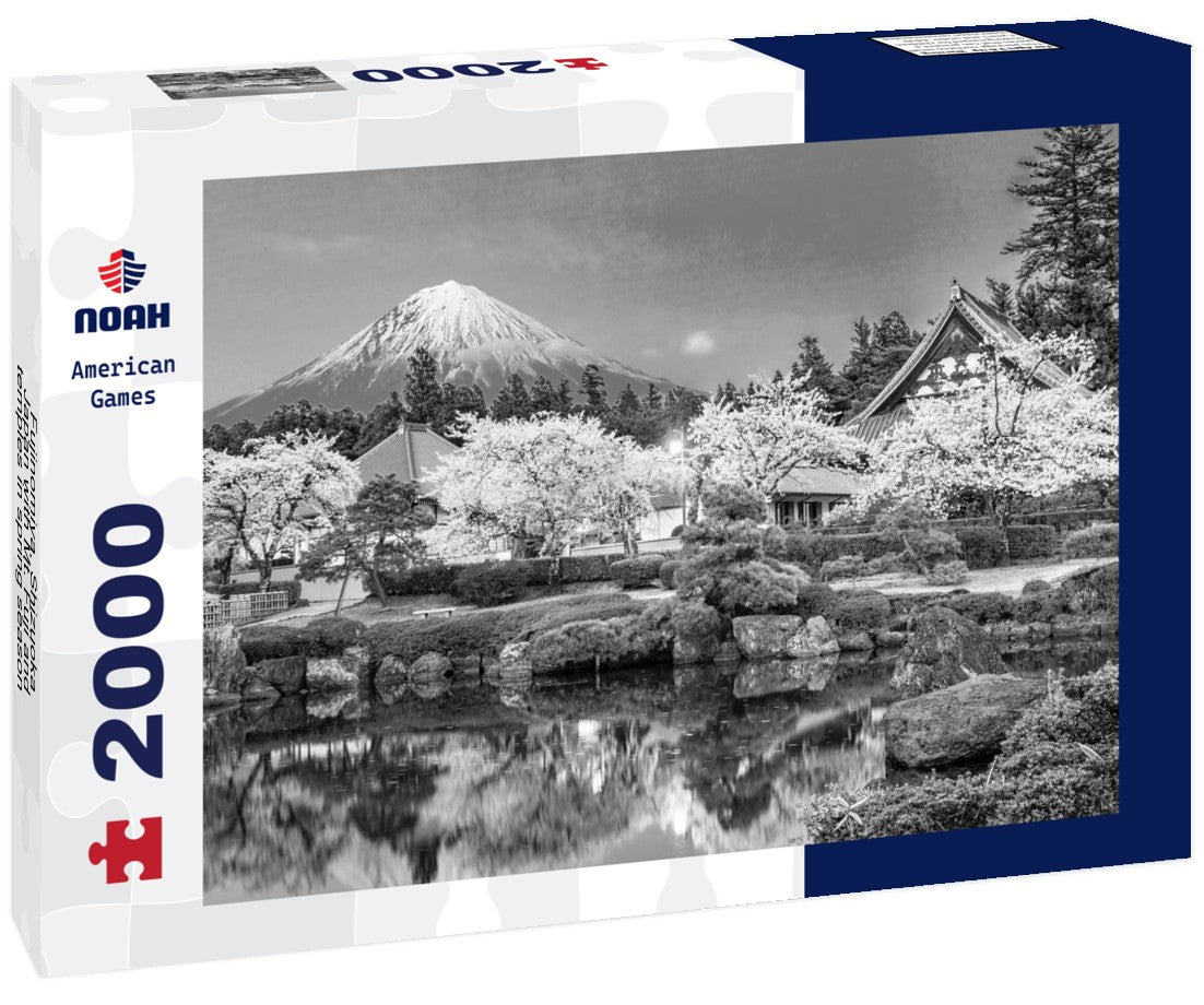 Noah Jigsaw Puzzle Fujinomiya, Shizuoka, Japan with Mt. Fuji and temples in spring season in black white 2000 pieces