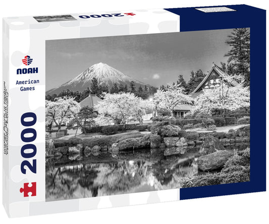 Noah Jigsaw Puzzle Fujinomiya, Shizuoka, Japan with Mt. Fuji and temples in spring season in black white 2000 pieces